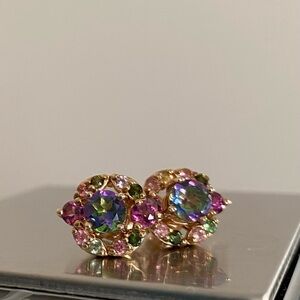 925 Elegant Multicolor Gemstone Earrings Sterling Silver Gold Tone 
3.68 g
